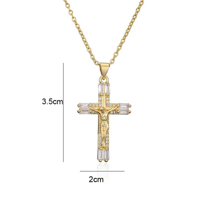 Men Women Hip Hop Zircon Cross Shiny Pendant Stainless Steel Necklace Charm Bling Exquisite Necklaces Jewelry Fashion Gifts
