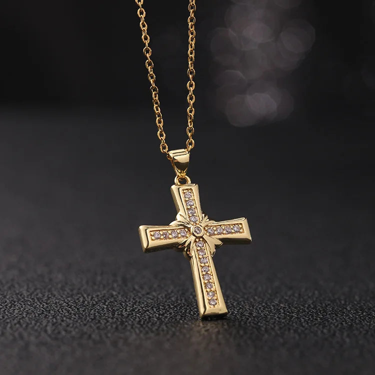 Men Women Hip Hop Zircon Cross Shiny Pendant Stainless Steel Necklace Charm Bling Exquisite Necklaces Jewelry Fashion Gifts