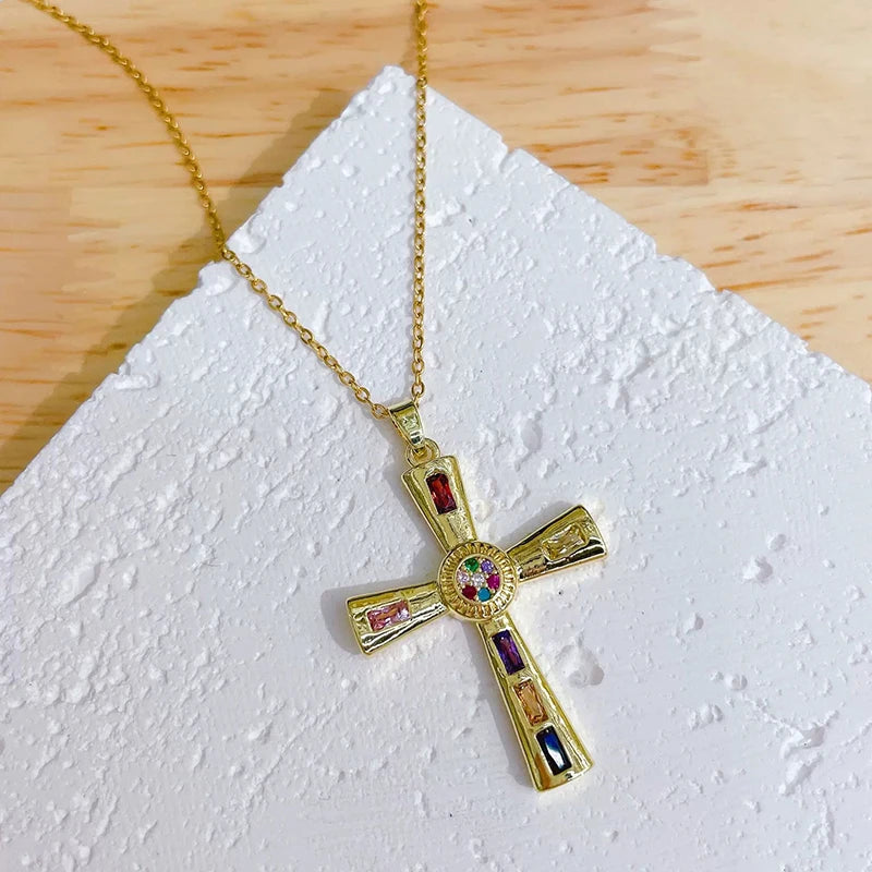 Men Women Hip Hop Zircon Cross Shiny Pendant Stainless Steel Necklace Charm Bling Exquisite Necklaces Jewelry Fashion Gifts
