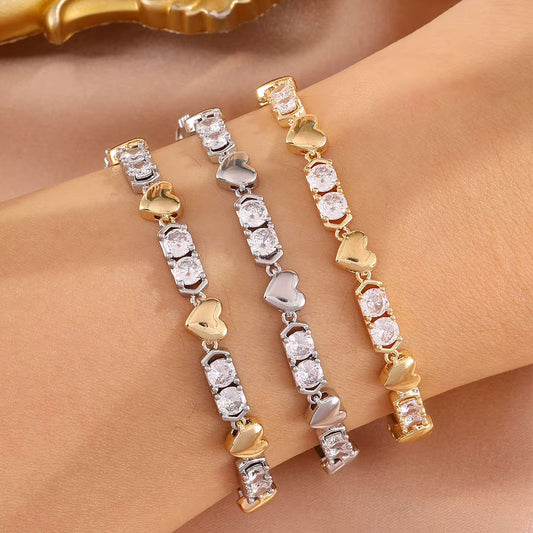 Minimalist Sparkling Zircon Heart Pendant Bracelet