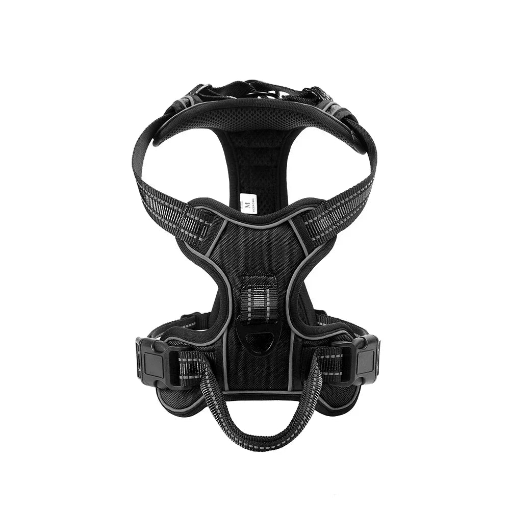 Comfortable adjustable dog harness with front and back leash clips