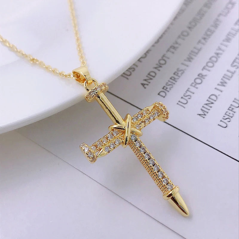 Men Women Hip Hop Zircon Cross Shiny Pendant Stainless Steel Necklace Charm Bling Exquisite Necklaces Jewelry Fashion Gifts