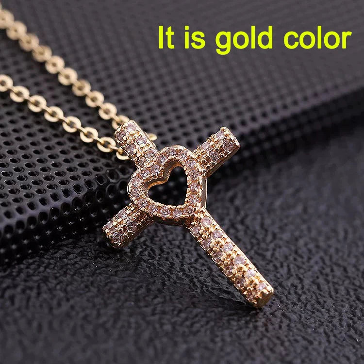 Men Women Hip Hop Zircon Cross Shiny Pendant Stainless Steel Necklace Charm Bling Exquisite Necklaces Jewelry Fashion Gifts