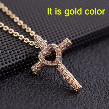 Men Women Hip Hop Zircon Cross Shiny Pendant Stainless Steel Necklace Charm Bling Exquisite Necklaces Jewelry Fashion Gifts