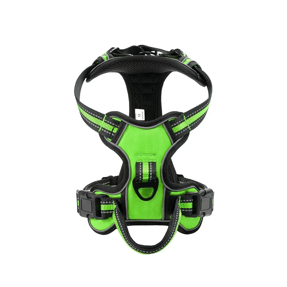 Reflective no-pull dog harness with durable alloy metal hardware
