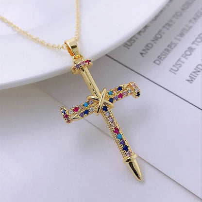 Men Women Hip Hop Zircon Cross Shiny Pendant Stainless Steel Necklace Charm Bling Exquisite Necklaces Jewelry Fashion Gifts