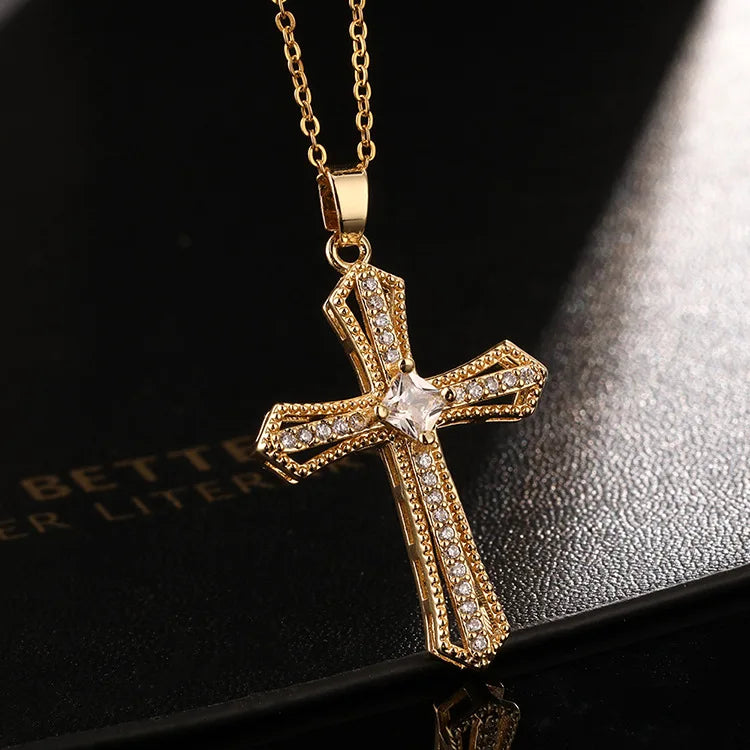 Men Women Hip Hop Zircon Cross Shiny Pendant Stainless Steel Necklace Charm Bling Exquisite Necklaces Jewelry Fashion Gifts